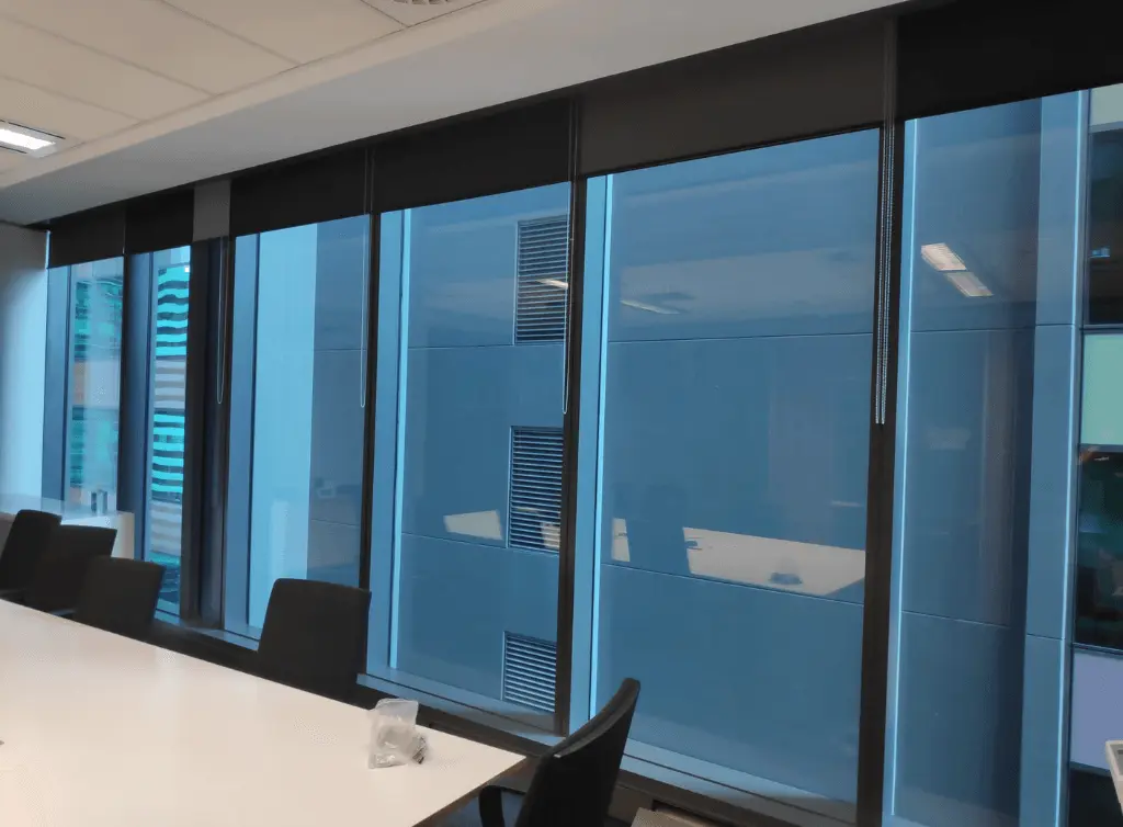 Blinds across a commercial office